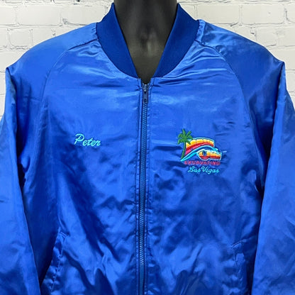 Vintage Maui One Excavating Las Vegas Satin Bomber Jacket L Large USA Made Blue