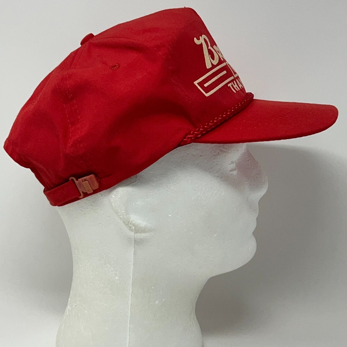 Vintage 80s Brewer GMC Thayer Missouri Hat Baseball Cap Rope Cord Strapback Red