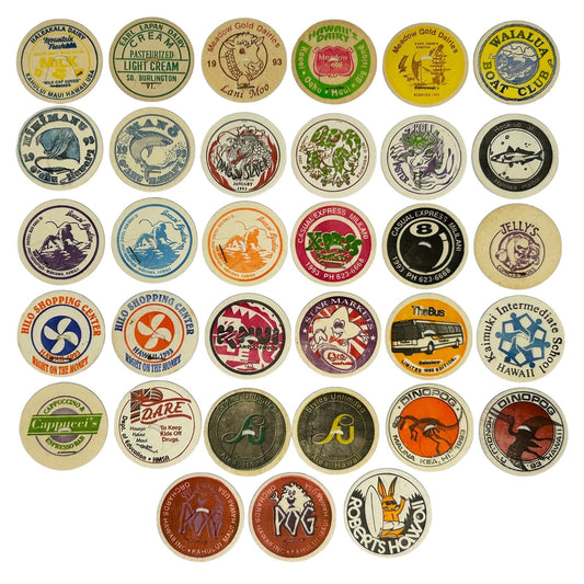 Lot of 33 Hawaii Milk Caps Pogs Vintage 90s Hawaiian Advertising Game 1993