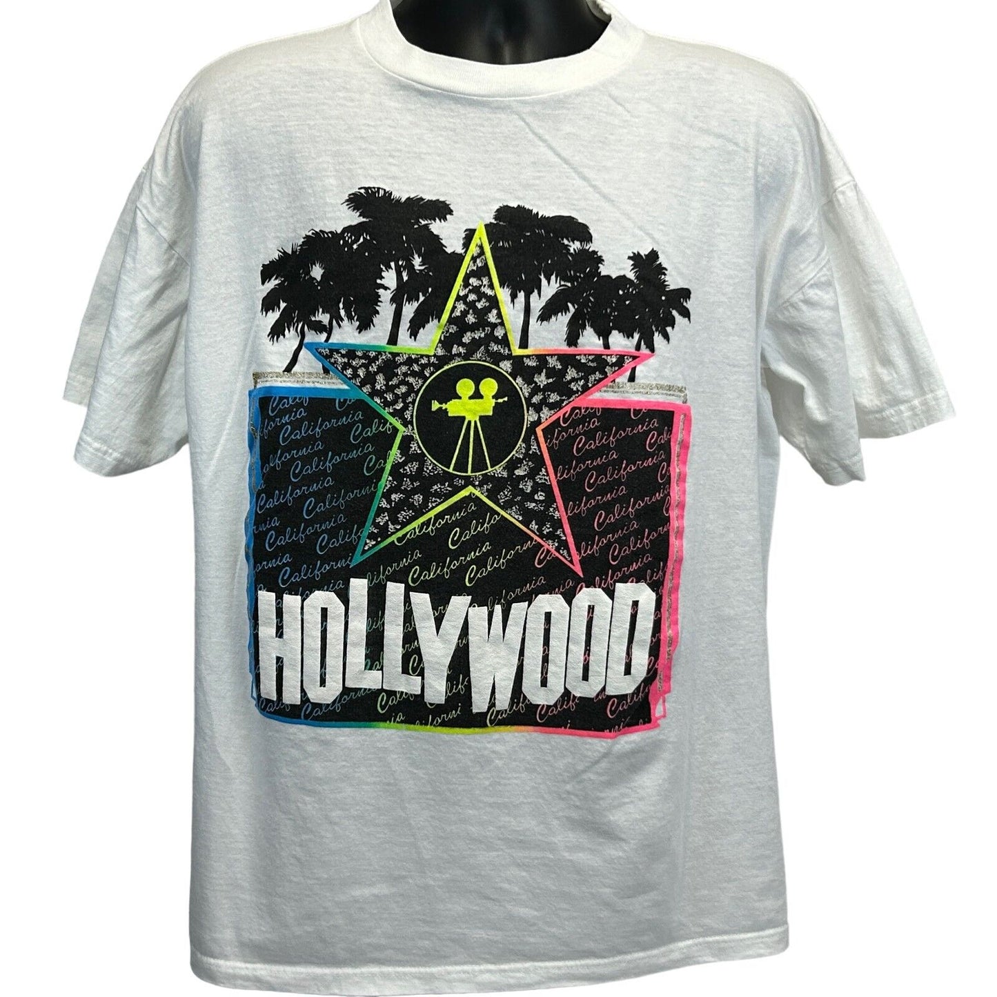 Hollywood California Vintage 90s T Shirt X-Large Tourist Travel Film Mens White