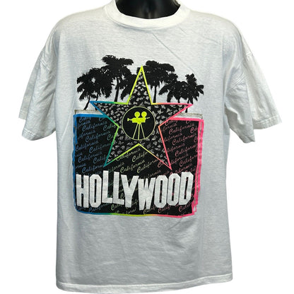 Camiseta vintage Hollywood California años 90 talla extragrande para hombre, color blanco, para viajes turísticos