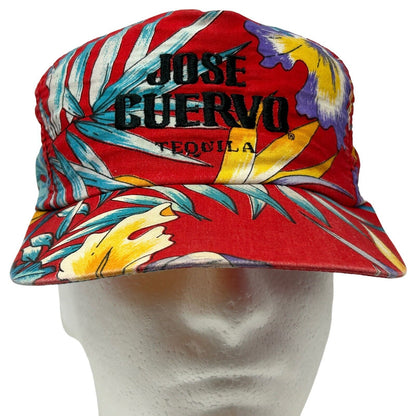 Gorra de béisbol hawaiana roja con estampado floral de K-Products de Jose Cuervo Tequila de los años 90