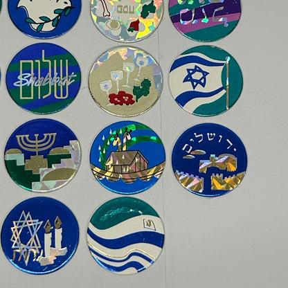 Lot of 28 Vintage Jewish Israel Theme Pogs Milk Caps Shabbat Passover Judaism
