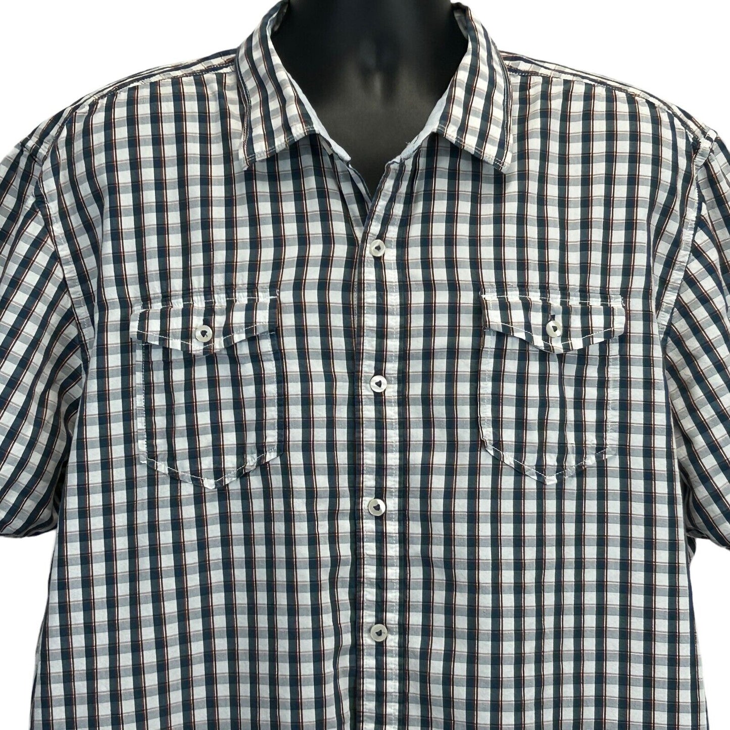 Tommy Bahama Jeans Button Front Shirt Plaid Checkered Cotton Short Sleeve 2XL