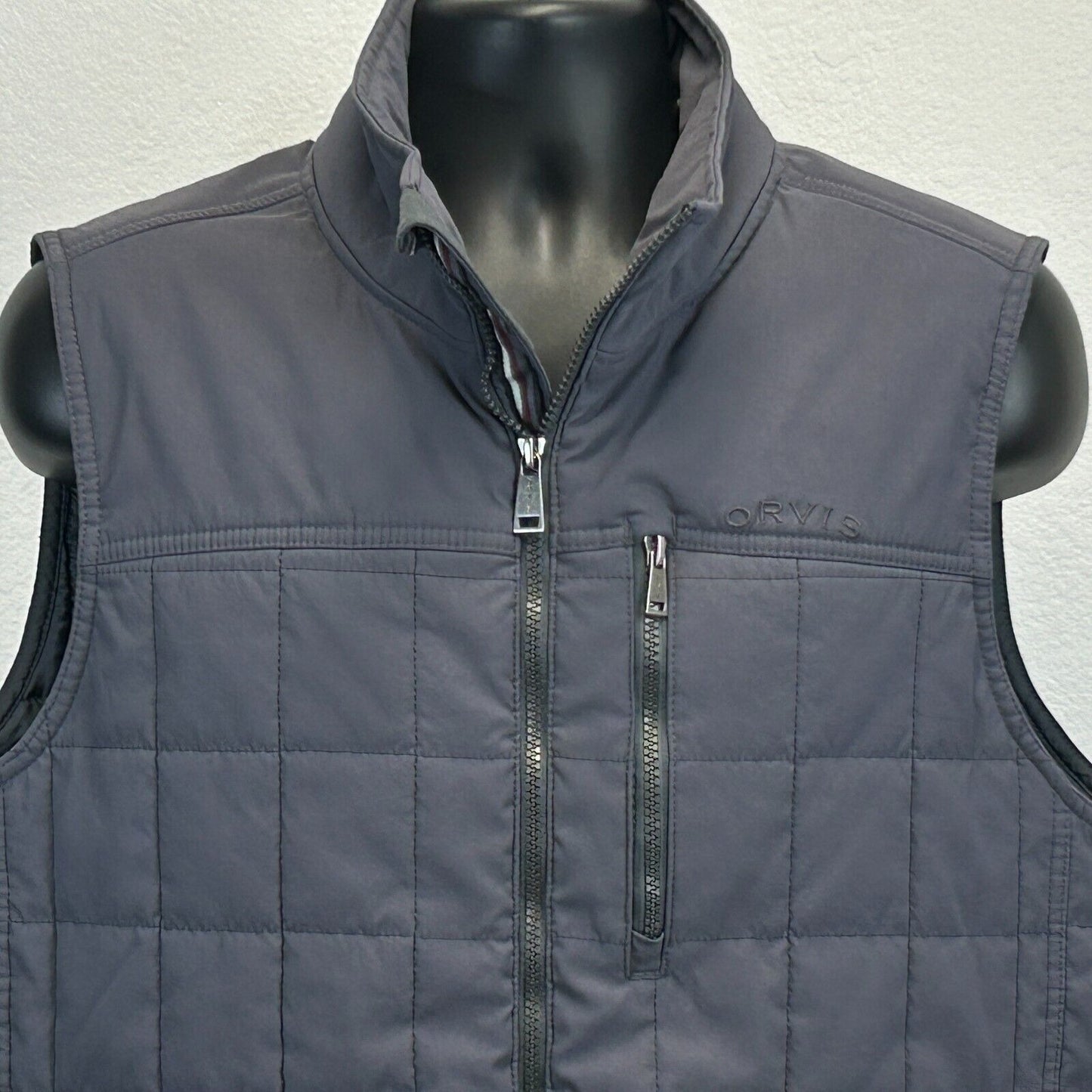 Orvis Quilted Vest Mens Large Full Zip Classic Fit Insulated Gray 1174138