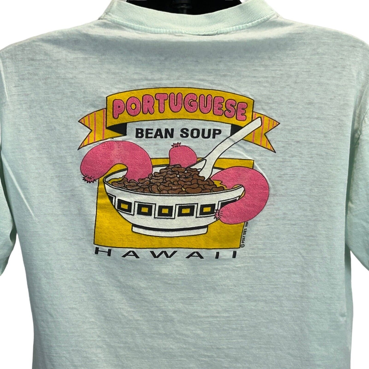 Grinds Portuguese Bean Soup Vintage T Shirt Medium 80s Hawaiian Grindz Mens Blue