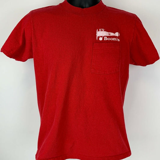 Vintage 70s Boom Trenchards Flare Path T Shirt San Diego USA Made Red M Medium