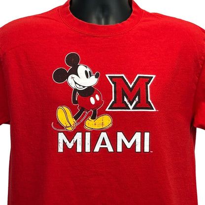 Miami University Mickey Mouse T Shirt Medium Ohio RedHawks NCAA Disney Mens Red