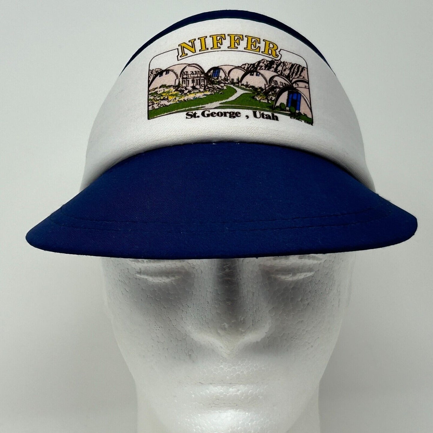 Vintage St George Utah Niffer Visor Hat Cap 80s Strapback Blue