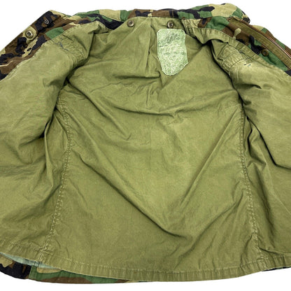 Vintage US Army Paratrooper Hooded Field Coat Mens Small Short Camouflage Green