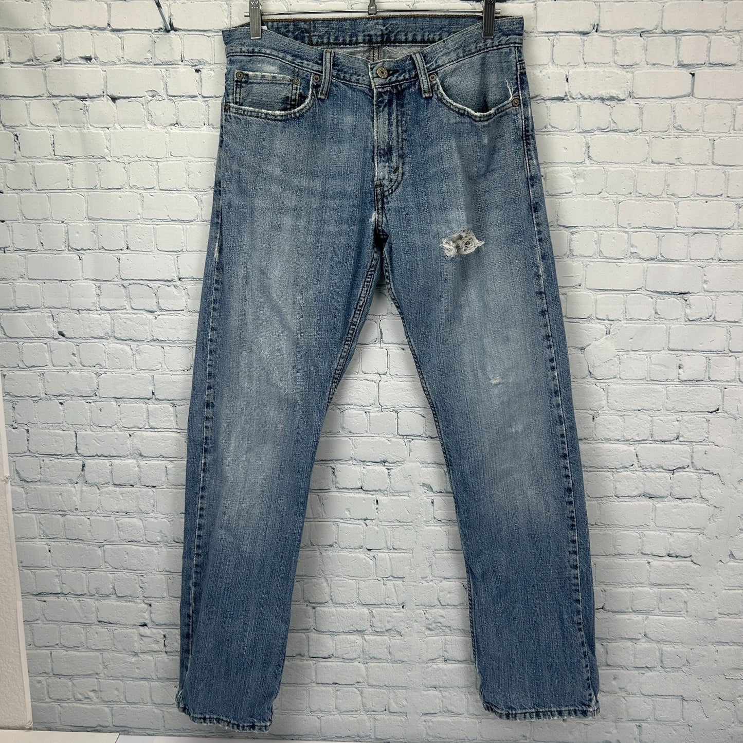 Levis 514 Straight Fit Jeans Distressed Levi Strauss Denim Blue Mens 32x32