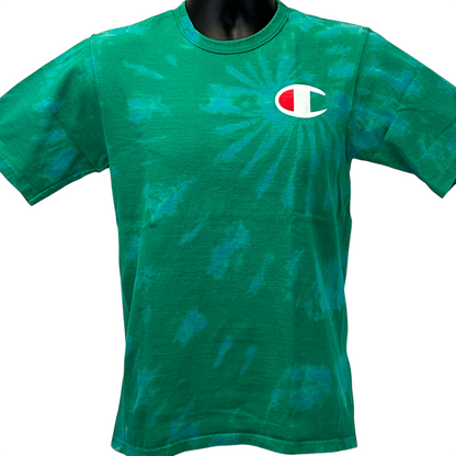 Champion tie-dye T-Shirt in green with logo on the front, featuring a relaxed fit and comfortable style