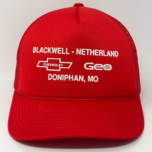 Vintage 1990s Chevrolet Red Trucker Hat with Mesh Back and Front Logo