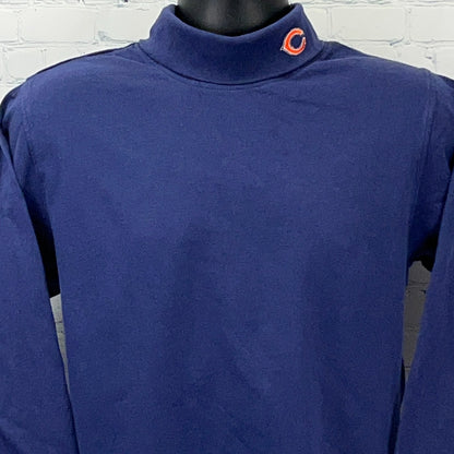 Majestic Chicago Bears navy long sleeve polo with a mock collar and logo on the neck area