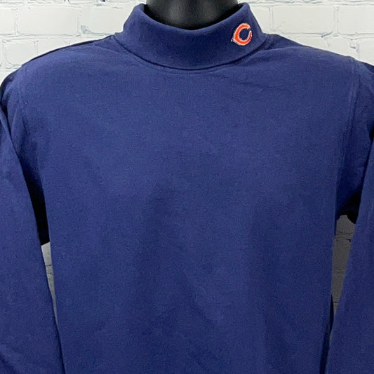 Majestic Chicago Bears navy long sleeve polo with a mock collar and logo on the neck area