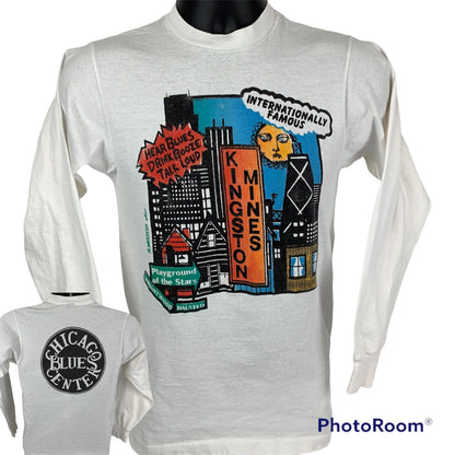 White Anvil Long Sleeve T-Shirt featuring Chicago graphic and colorful city skyline in front view