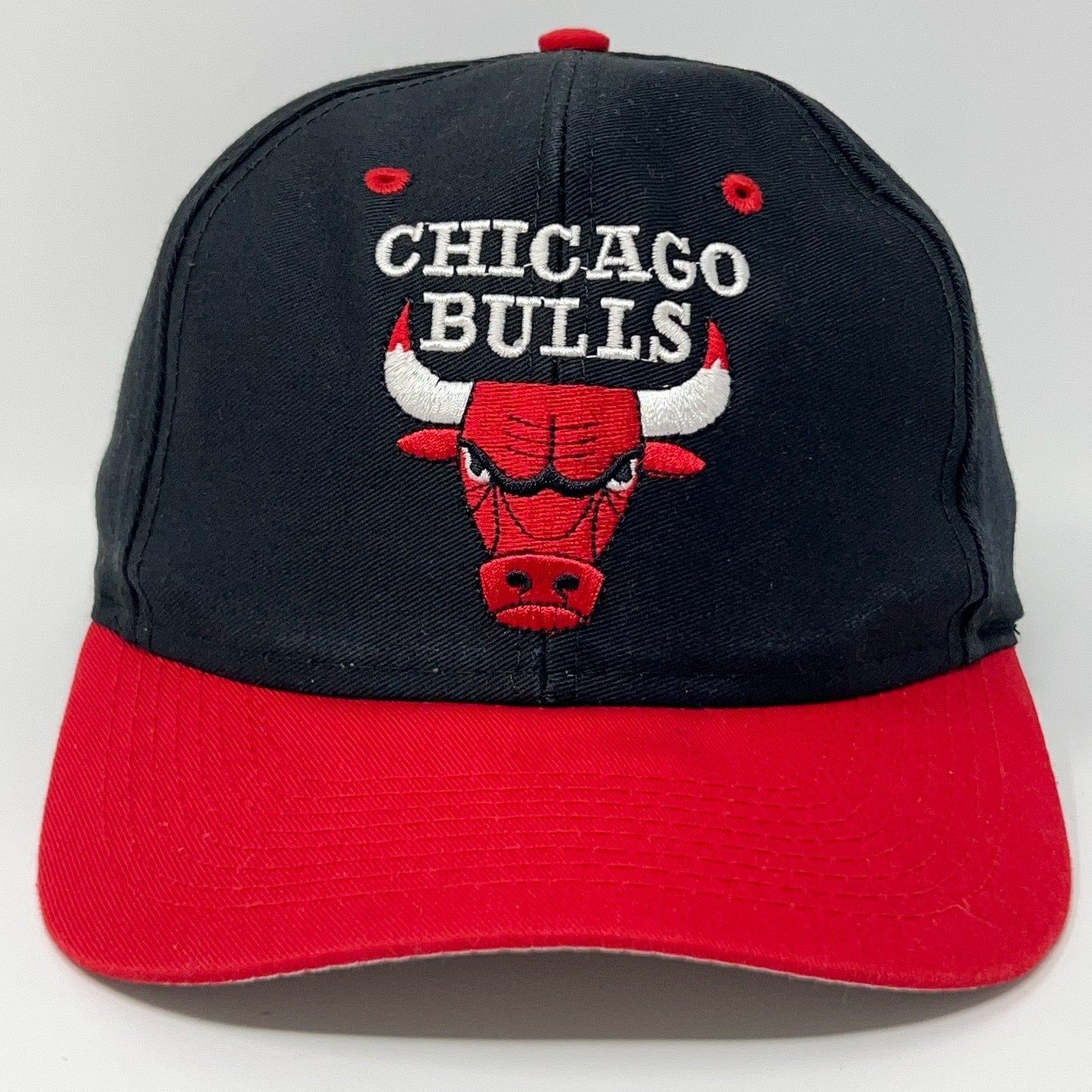 Vintage Chicago Bulls Cap in Black and Red with Embroidered Logo on Front