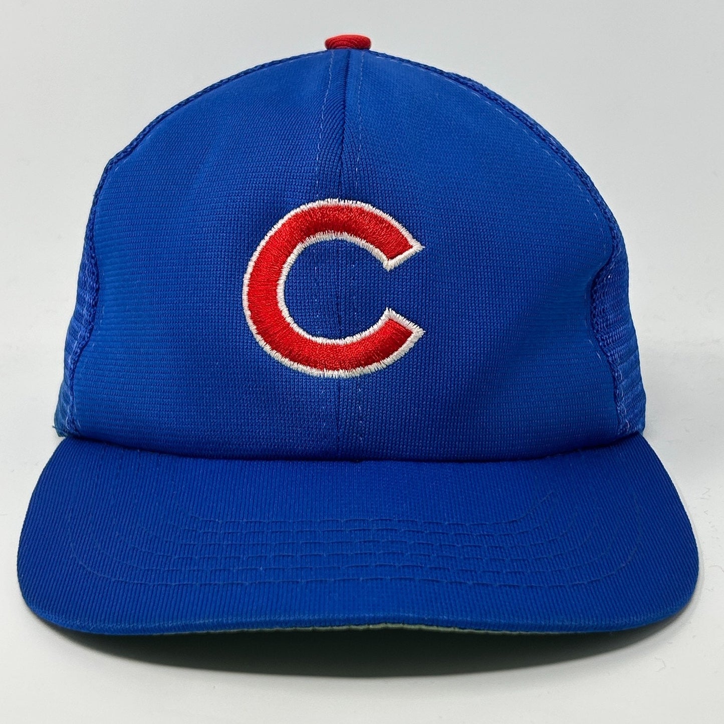 Front view of Vintage Chicago Cubs Hat in blue with red C logo embroidery