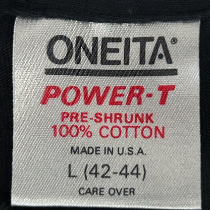 Oneita Vintage T-Shirt in Black, Size L, Front View, featuring Chicago T Shirt design