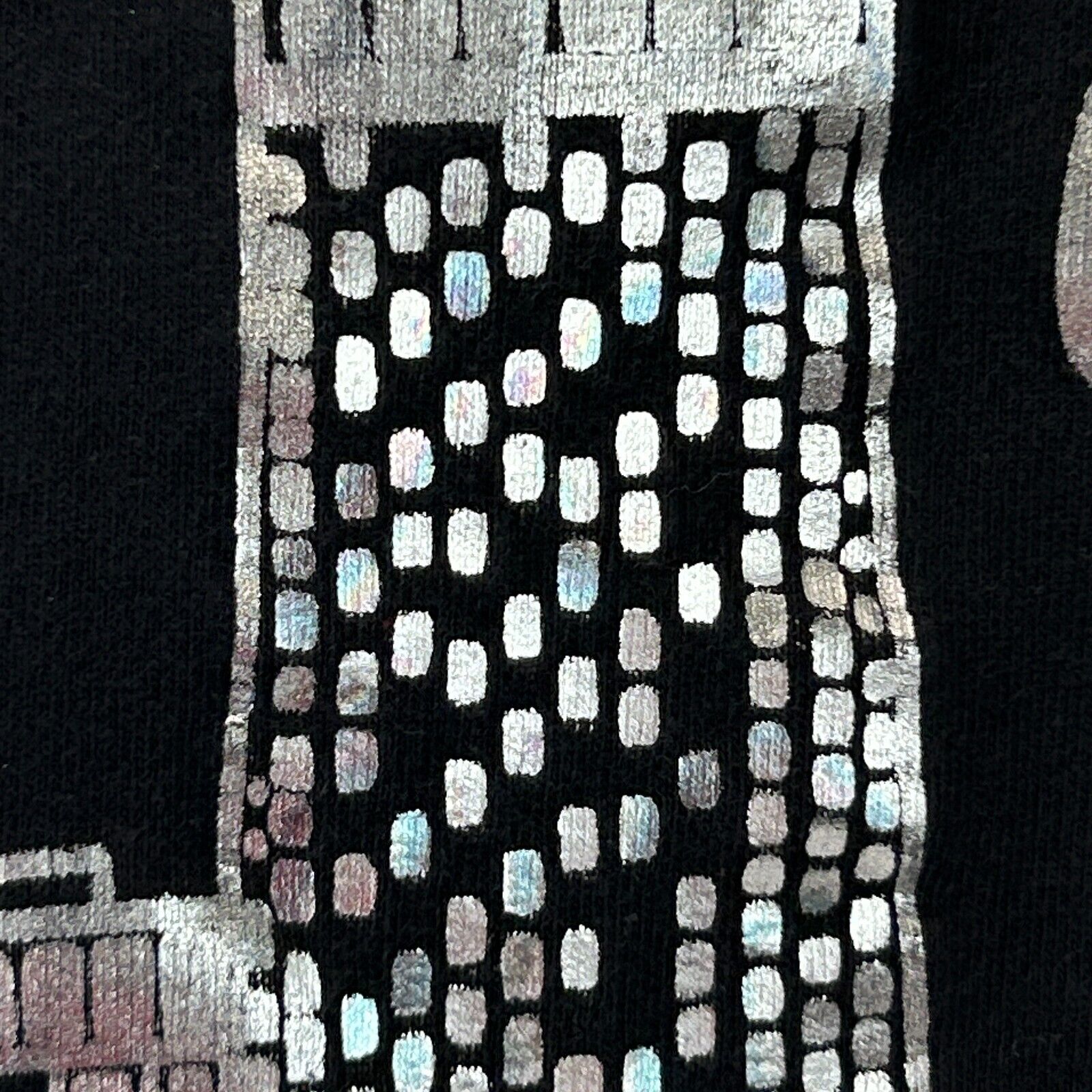 Oneita vintage Chicago T-shirt in black with abstract silver design, front view