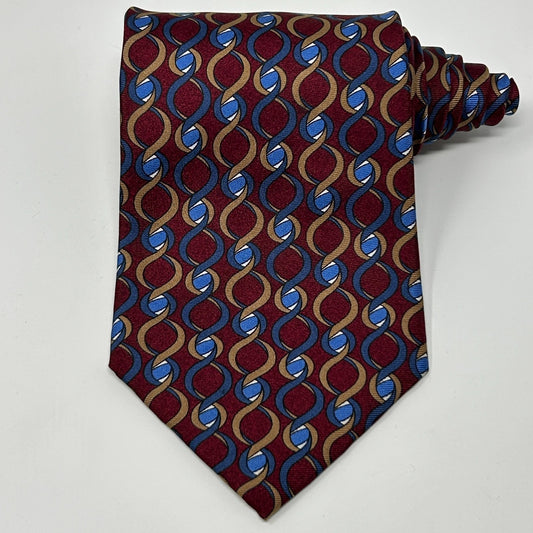 Christian Dior Necktie in burgundy and blue with interlocking pattern, featuring a stylish pointed tip