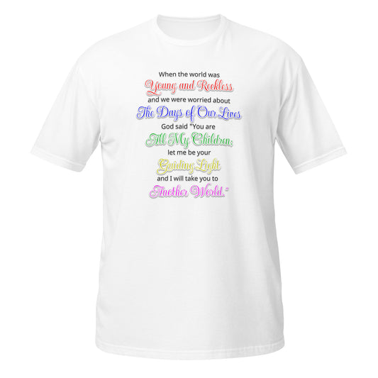 White Christian T-Shirt featuring colorful text with inspirational quotes on the front