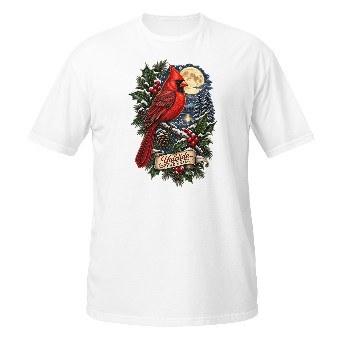 neonvtg Christmas Cardinal T-shirt in white with cardinal graphic design