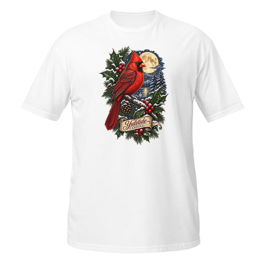 neonvtg Christmas Cardinal T-shirt in white with cardinal graphic design