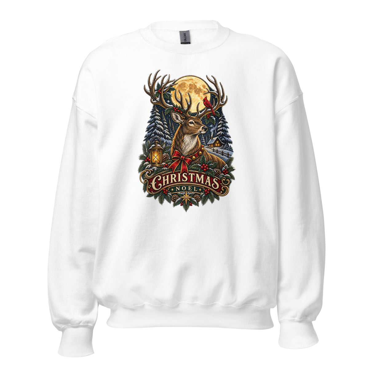 Neonvtg white t-shirt featuring Christmas Deer design with vintage style and festive imagery