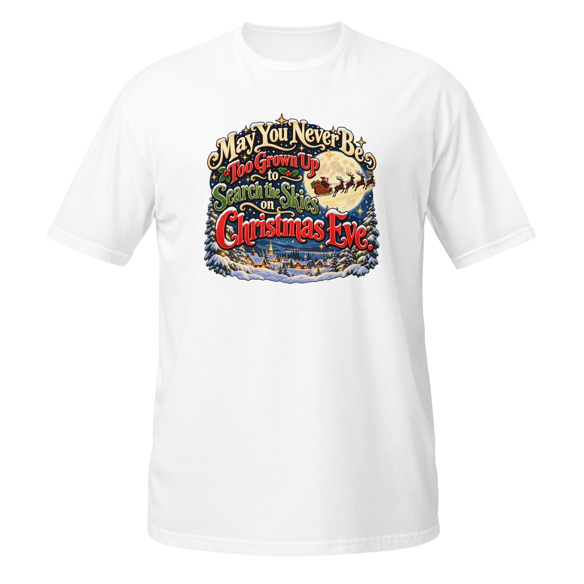 Neonvtg T-shirt in white with colorful Christmas Eve graphic design, vintage style and relaxed fit