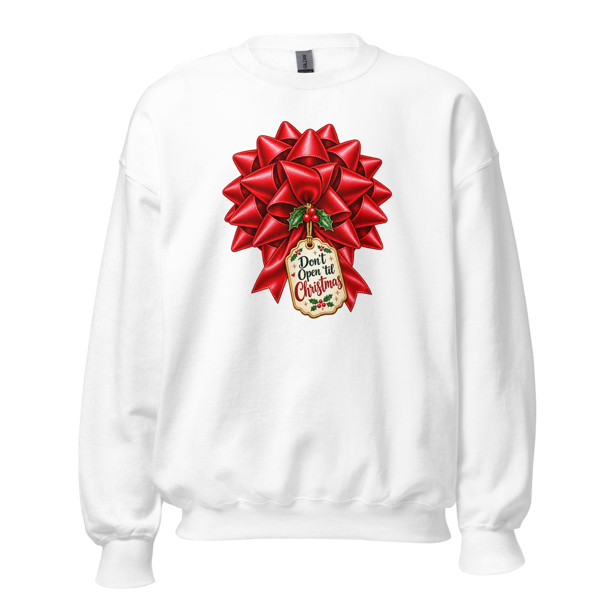 neonvtg Christmas Red Bow Sweatshirt in white with large red festive bow design for a vintage holiday look