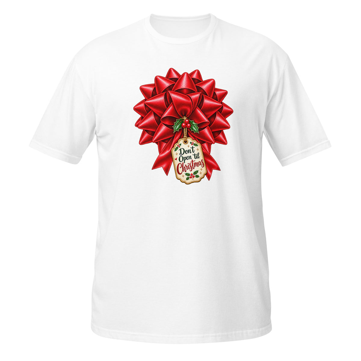 neonvtg Christmas T-Shirt in White featuring a large Christmas Red Bow graphic