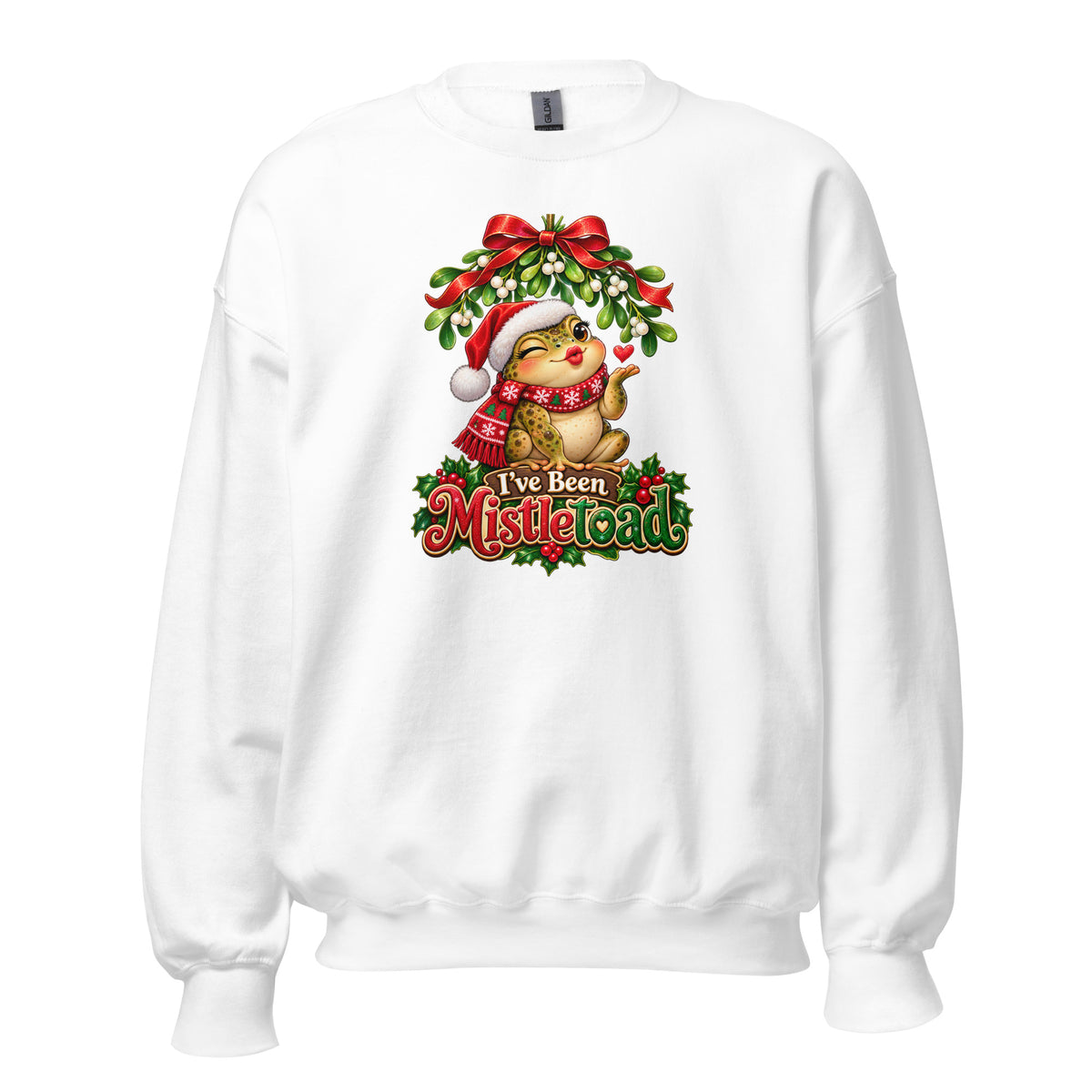 NeonVtg Christmas Toad T-shirt in white featuring a festive toad design with mistletoe