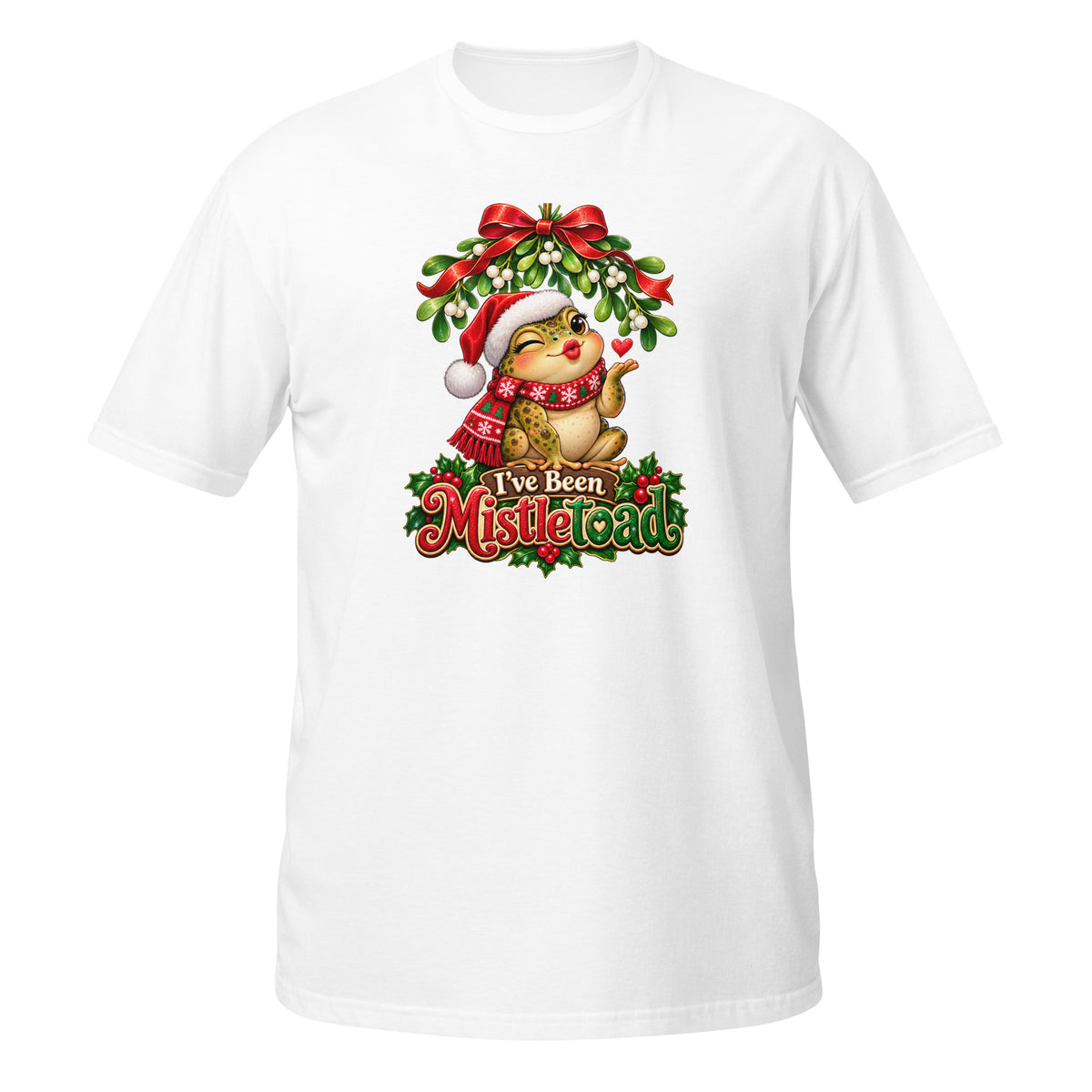 Neonvtg Christmas Toad T-Shirt in White with a Festive Graphic Design featuring a Toad wearing a Santa Hat