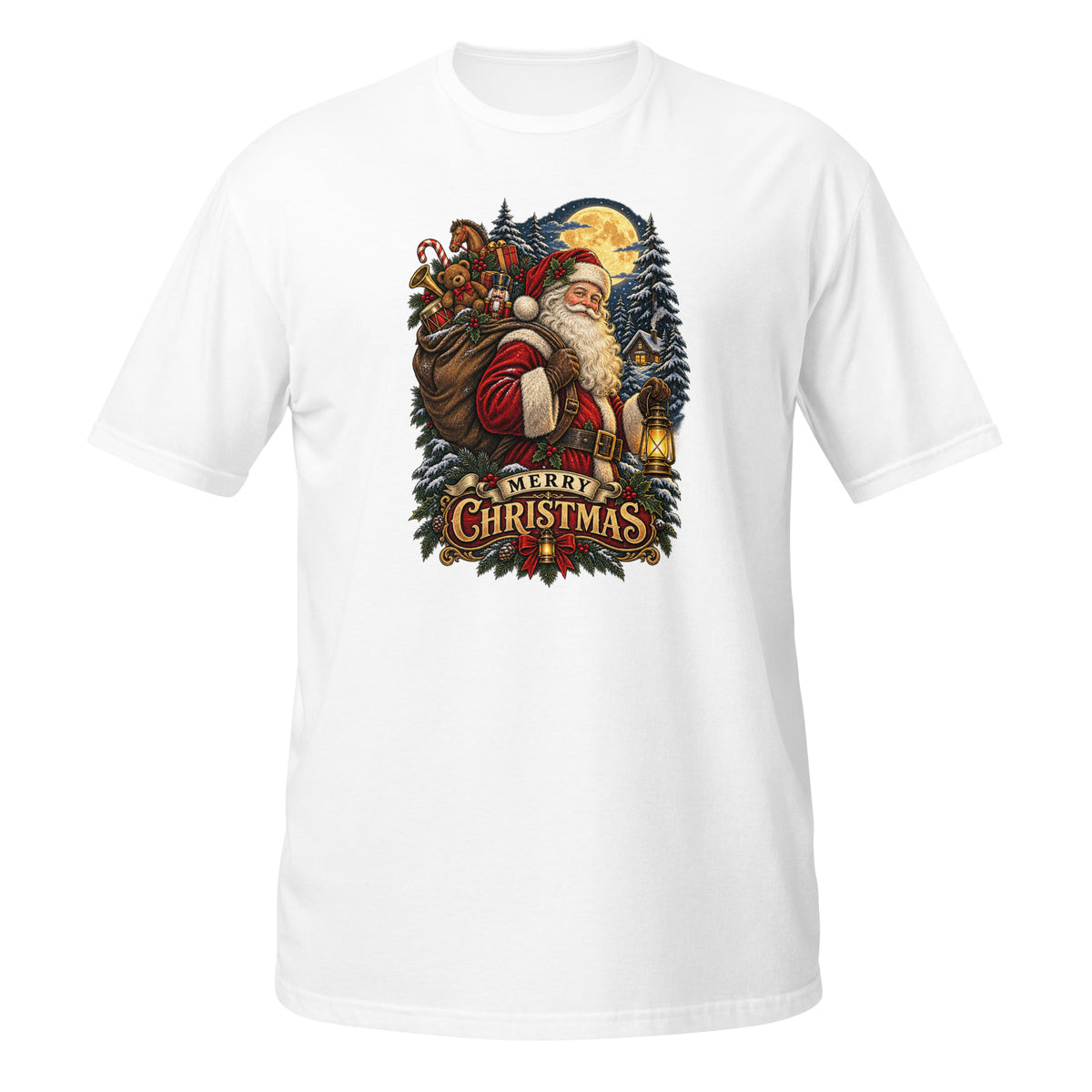 Neonvtg Christmas Santa T-shirt in white with vintage Santa design and festive colors
