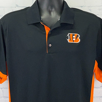 Nike Cincinnati Bengals Black Polo Shirt with Orange Accents and Team Logo on Front