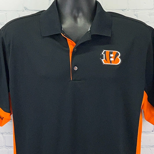 Nike Cincinnati Bengals Black Polo Shirt with Orange Accents and Team Logo on Front