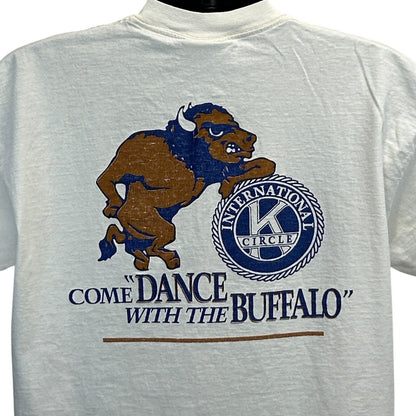 White Lee T-Shirt featuring 'Come Dance with the Buffalo' graphic and Circle K International logo on back
