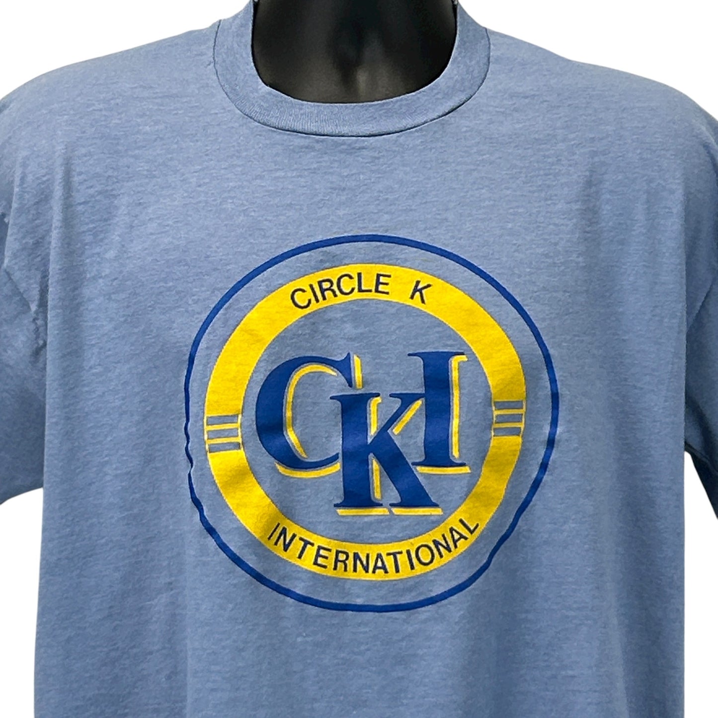 Light blue Fruit of the Loom T-Shirt with front Circle K International logo in yellow and blue