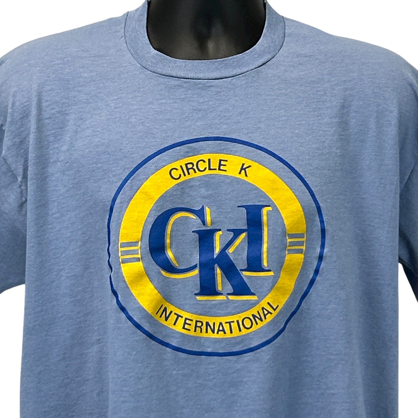 Light blue Fruit of the Loom T-Shirt with front Circle K International logo in yellow and blue