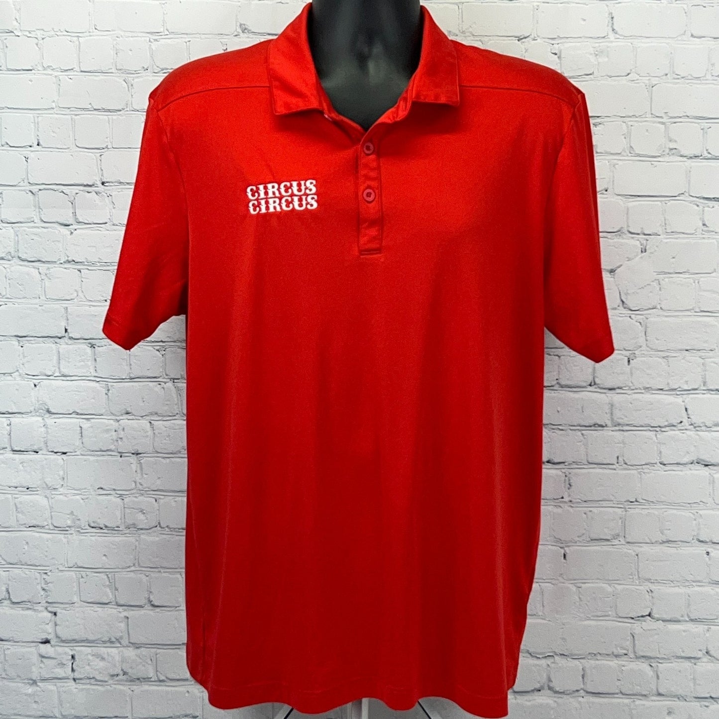 Red Sport-Tek Circus Circus Polo Shirt in X-Large, Front View with Logo on Chest