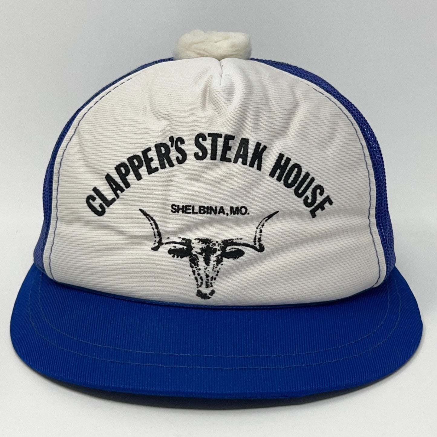 Vintage Clapper's Steak House Trucker Cap Hat Blue Front View
