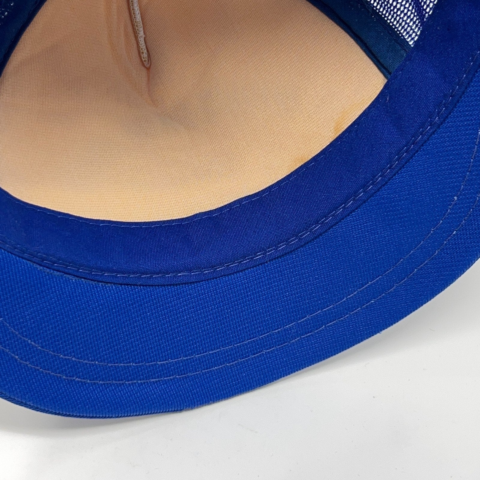 Vintage Trucker Cap Hat Blue Size Medium Inside View Vintage