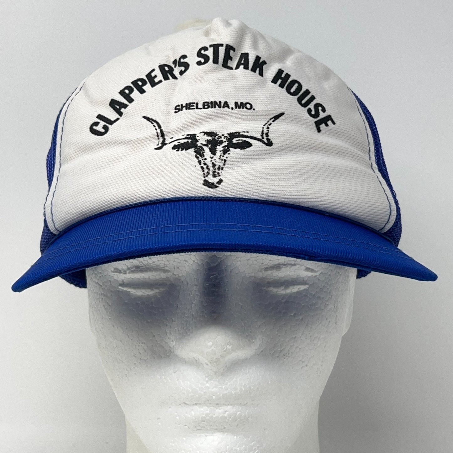 Vintage Clapper's Steak House Trucker Cap Hat in Blue with Front View