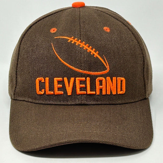 Brown Cleveland Browns Hat with Orange Embroidery and Football Design on Front View
