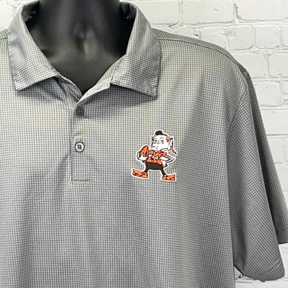 Gray Antigua Cleveland Browns Polo Shirt with Logo on Front, Size Medium, Short Sleeve Design