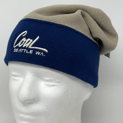 Coal Headwear Fleece Beanie in Blue and Tan with Logo Detail, Front View on a Mannequin
