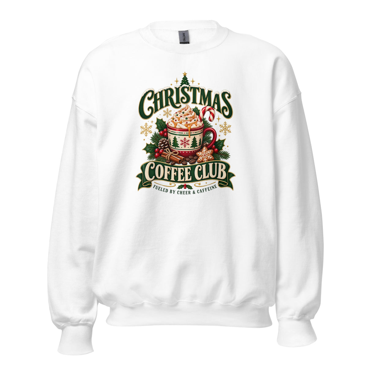 White Christmas Coffee Club T-Shirt featuring festive graphics and cozy design, perfect for holiday celebrations