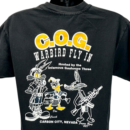 Black T-Shirt featuring USAF logo with cartoon characters on back; size medium, front view