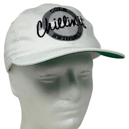 White Cole Swindell cap featuring Chillinit logo, front view with a green underbill